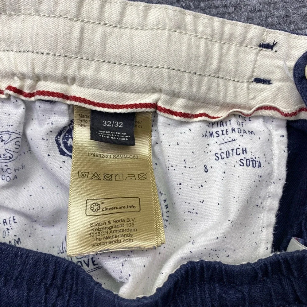 Scotch & Soda Warren Navy Blue Organic Cotton Linen Blend Drawstring Pants Sz 32